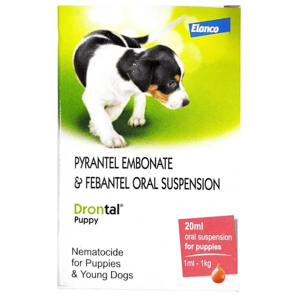 Bayer / Elanco Drontal Puppy (Pyrantel Embonate + Febantel) Broad-Spectrum Liquid Deworming Suspension for Puppies (20ml with Calibrated Dropper)