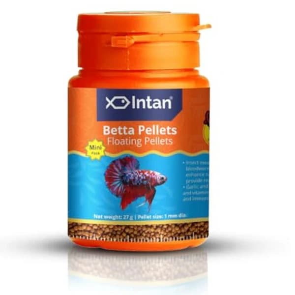 Growel Intan Betta Pellets Fish Food – Advanced 1mm Floating Daily Diet with 40% Protein, Fresh Bloodworms, Chironomid Larvae & Astaxanthin Color Enhancers for Betta Siamese Fighters, Crowntail, Longfin & Koi Fighters