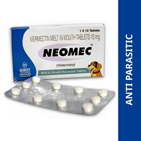 ntas Neomec Broad-Spectrum Antiparasitic & Acaricidal Tablets for Dogs (Ivermectin IP 10mg) – Strip of 10 Palatable Tablets