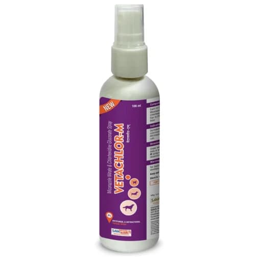 Savavet Vetachlor-M (Chlorhexidine 2% + Miconazole 2%) Antimicrobial & Antifungal Topical Spray for Dogs and Cats (100ml)