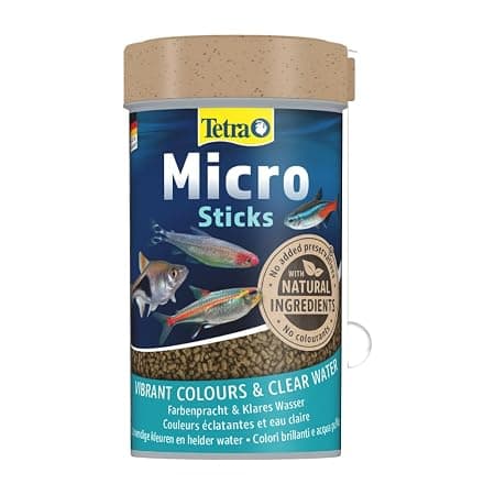 Tetra Micro Sticks Fish Food – Advanced Dual-Colour Micro-Stick Diet with 48% Protein, Carotenoid Pigment Boosters, Plant-Based Immunity Nutrients & Clear Water Technology for Small Tropical & Ornamental Fish (1.5–2.5 mm, 45g Pack)