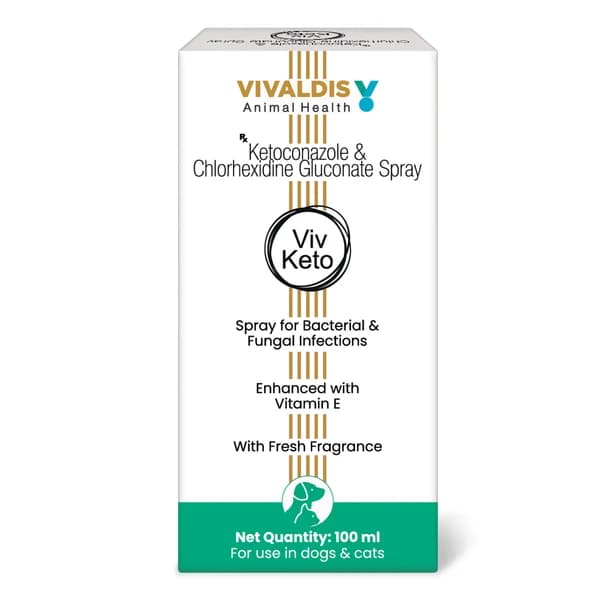 Vivaldis Viv Keto (Ketoconazole + Chlorhexidine Gluconate) Antifungal & Antibacterial Skin Spray for Dogs and Cats (100ml)