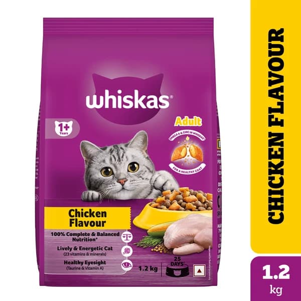 Whiskas Chicken Flavour Complete & Balanced Dry Cat Food for Adult Cats (1+ Years)