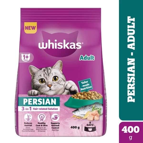 Whiskas Persian Adult (1+ Years) Dry Cat Food — 3-in-1 Hair & Coat Care Formula