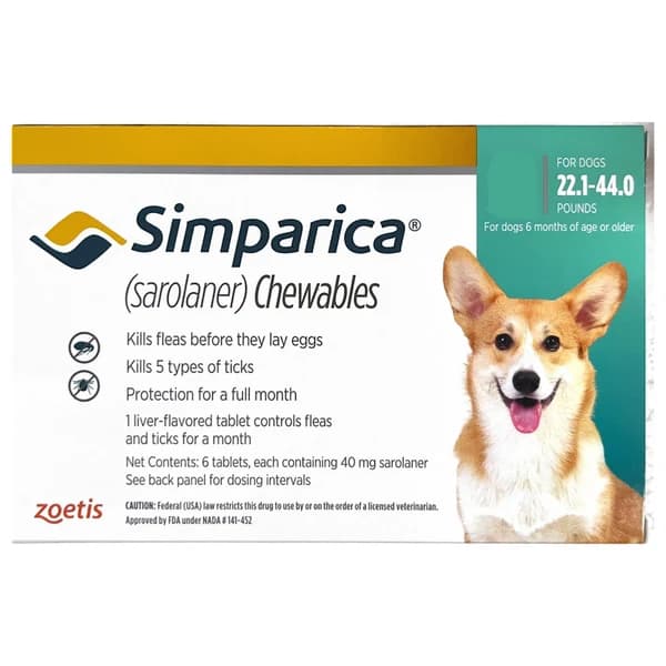 Zoetis Simparica (Sarolaner) Tick and Flea Control Chewable Tablet for Dogs – 1 Tablet