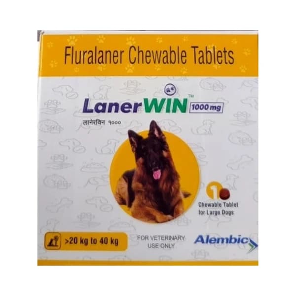 Alembic Lanerwin 1000 mg Fluralaner Chewable Tablet for Dogs 20–40 kg – 1 Tablet