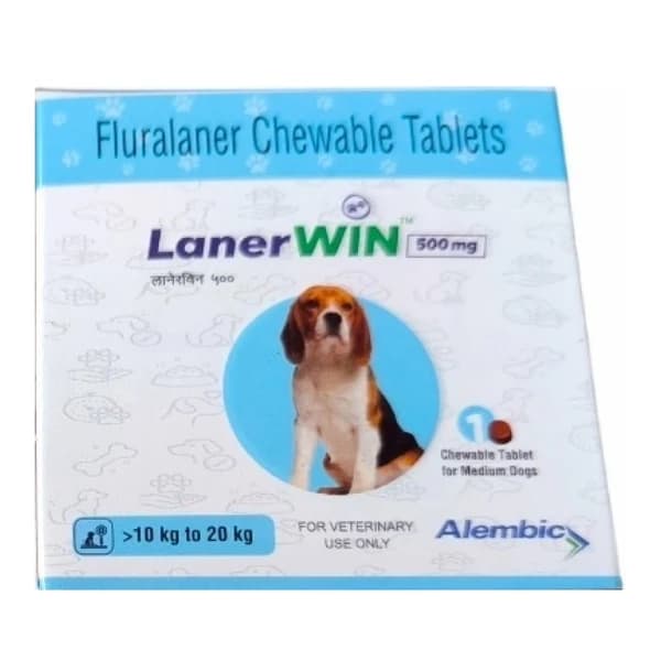 Alembic Lanerwin 500 mg Fluralaner Chewable Tablet for Dogs 10–20 kg – 1 Tablet