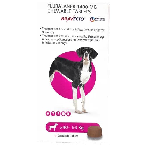 MSD Animal Health Bravecto 1400mg (Fluralaner) 12-Week Long-Acting Chewable Tick & Flea Control Tablet for Extra-Large & Giant Dogs (40 to 56 kg, 1 Chewable Tablet)