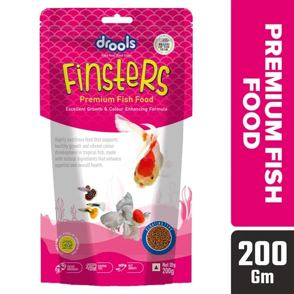 Drools Finsters Premium Fish Food – Complete Daily Staple Diet with 24% Fast-Growth Protein, Clam Meal, Astaxanthin Color Boost, Dual Vitamin C & E Protection & Non-Water-Fouling Formula for Ornamental Fish