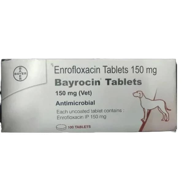 Bayer / Elanco Bayrocin 150mg (Enrofloxacin) Broad-Spectrum Antibacterial Tablets for Dogs (Strip of 10 Tablets)