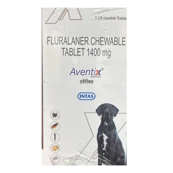 Intas Aventix 1400mg Long-Acting Systemic Ectoparasiticide Chewable Tablet for Extra Large & Giant Dogs (40kg to 56kg) โ Fluralaner 1400mg (Single Chewable Tablet Pack)
