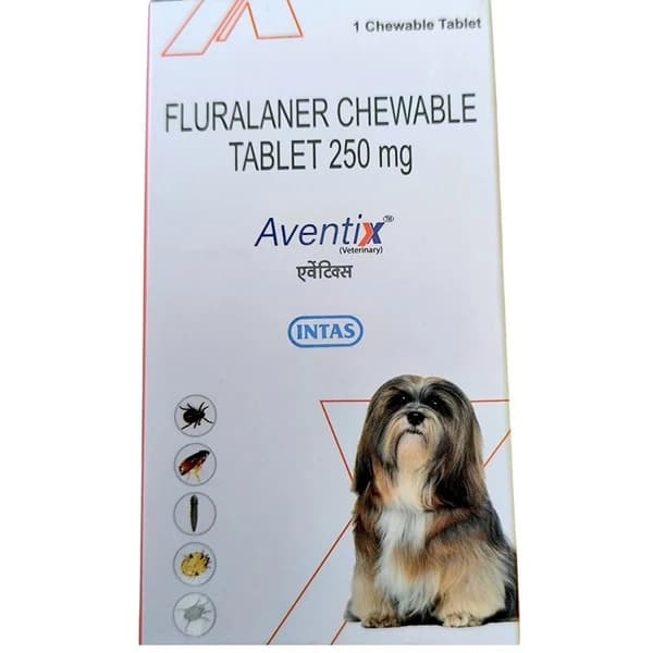 Intas Aventix 250mg Long-Acting Systemic Ectoparasiticide Chewable Tablet for Small Dogs (4.5kg to 10kg) โ Fluralaner 250mg (Single Chewable Tablet Pack)