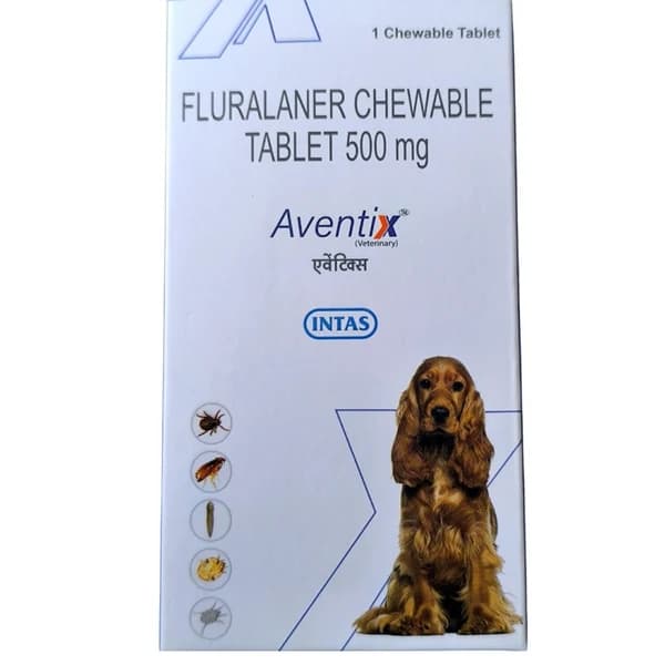 Intas Aventix 500mg Long-Acting Systemic Ectoparasiticide Chewable Tablet for Medium Dogs (10kg to 20kg) โ Fluralaner 500mg (Single Chewable Tablet Pack)