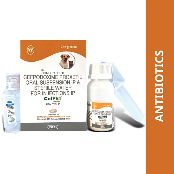Intas Cefpet Dry Syrup Broad-Spectrum 3rd-Generation Cephalosporin Pediatric Antibiotic Oral Suspension for Dogs, Puppies, Cats & Kittens