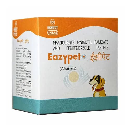Intas Eazypet Broad-Spectrum Dog Deworming Tablets (Praziquantel 50mg + Pyrantel Embonate 144mg + Febantel 150mg) – Strip of 10 Chewable Tablets