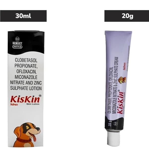 Intas Kiskin Broad-Spectrum Dermatological Dual-Format Saver Combo for Dogs & Cats – Kiskin Lotion (30ml) & Kiskin Ointment (20g)