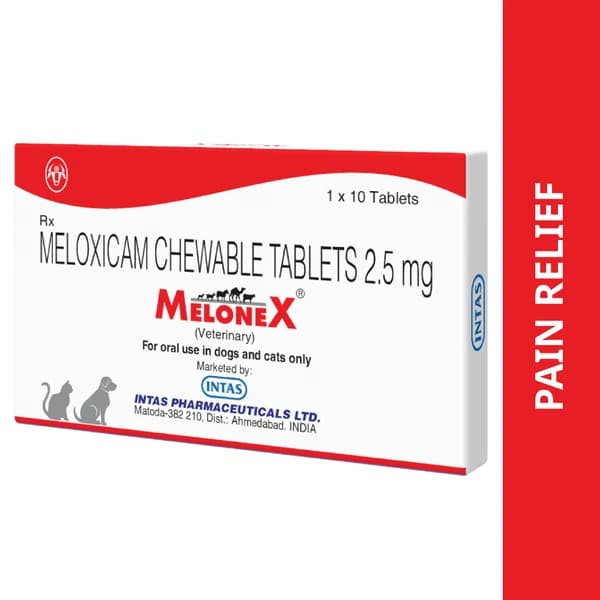 Intas Melonex 2.5mg Preferential COX-2 Inhibiting NSAID Chewable Tablets for Dogs