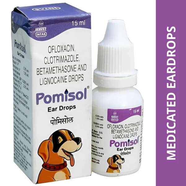 Intas Pomisol 4-in-1 Broad-Spectrum Medicated Otic Ear Drops for Dogs & Cats