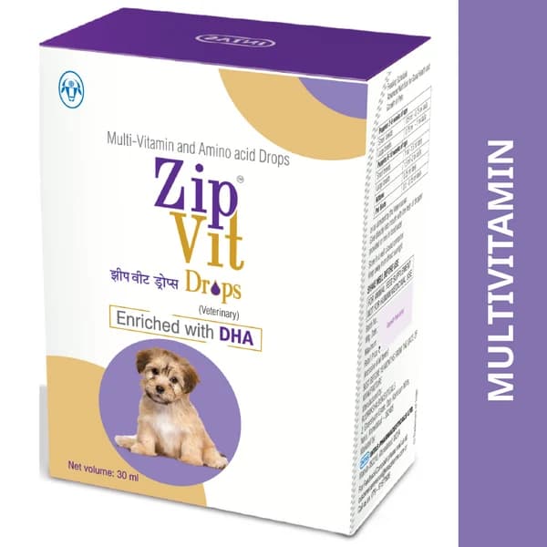 Intas Zipvit Pediatric Concentrated Multivitamin, B-Complex & Essential Amino Acid Drops for Puppies, Kittens, Nursing Mothers & Exotic Birds (30ml Dropper Bottle)