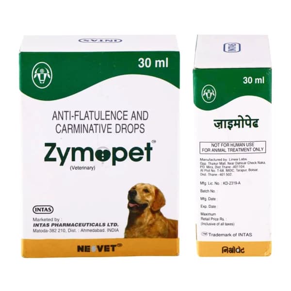 Intas Zymopet Digestive Enzyme & Antiflatulence Carminative Drops / Syrup for Dogs & Cats