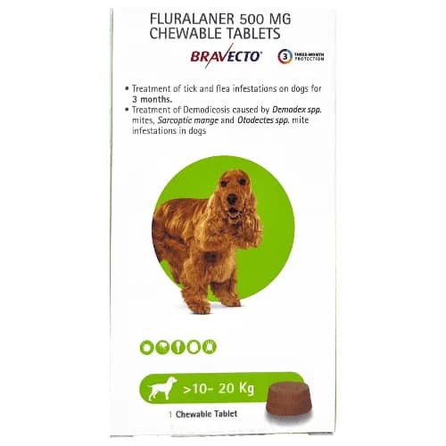 MSD Animal Health Bravecto (Fluralaner) 12-Week Long-Acting Chewable Tick & Flea Control Tablet for Dogs (1 Chewable Tablet)