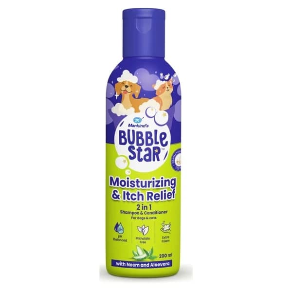 Mankind BubbleStar Neem & Aloe Vera 2-in-1 Waterless Shampoo for Dogs & Cats