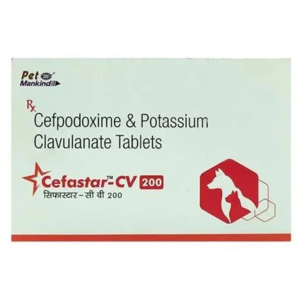Mankind Cefastar CV 200 mg Tablet (Cefpodoxime Proxetil & Clavulanic Acid) for Dogs and Cats