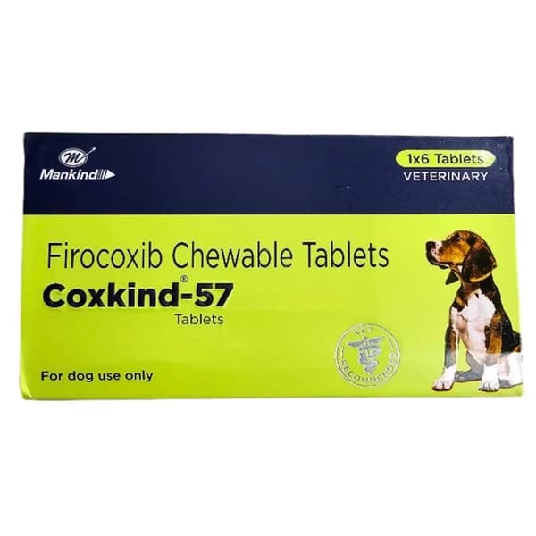 Pet Mankind Coxkind 57mg (Firocoxib) Chewable Pain Relief & Anti-Inflammatory Tablets for Dogs (Strip of 6 Tablets)