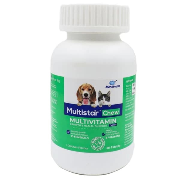 Pet Mankind Multistar Chew Multivitamin & Mineral Supplement for Dogs and Cats (Pack of 30 Chewable Tablets)