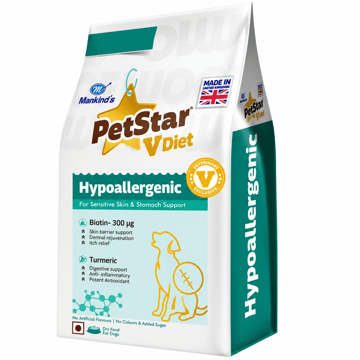 Mankind PetStar V Diet Clinical Hypoallergenic Sensitive Skin & Stomach Support Dry Dog Food – Hydrolyzed & Novel Salmon Protein, Sweet Potato, Biotin, Curcuma, Melissa Officinalis & Marine Omega-3 (Manufactured in Wales, UK)
