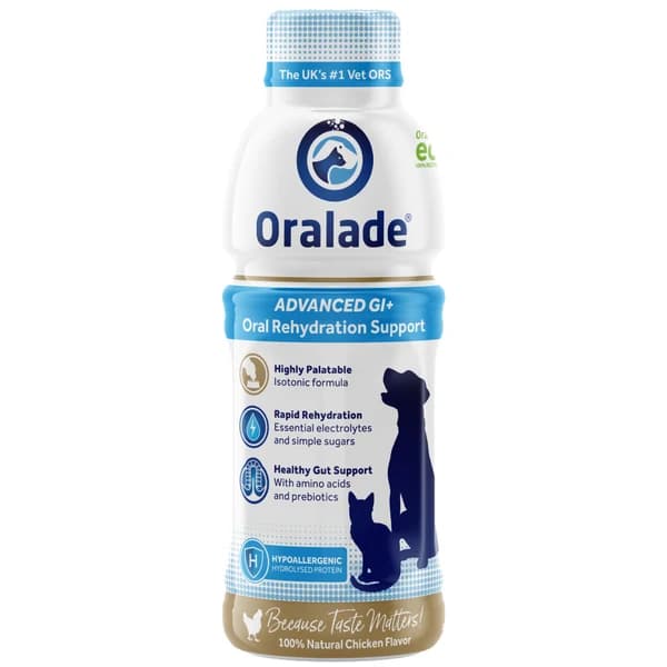 Oralade Advanced GI Oral Rehydration Support for Dogs and Cats – Ready-to-Serve Isotonic Electrolyte, Amino Acid & Prebiotic Solution for Fast Rehydration, Vomiting & Diarrhea Recovery (500 ml Bottle)