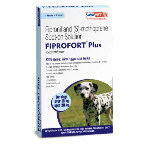 Savavet Fiprofort Plus Dual-Action Spot-On Solution for Medium Dogs (10 to 20 kg) – Fipronil 9.8% w/v + (S)-Methoprene 8.8% w/v (1.34 ml Pipette)