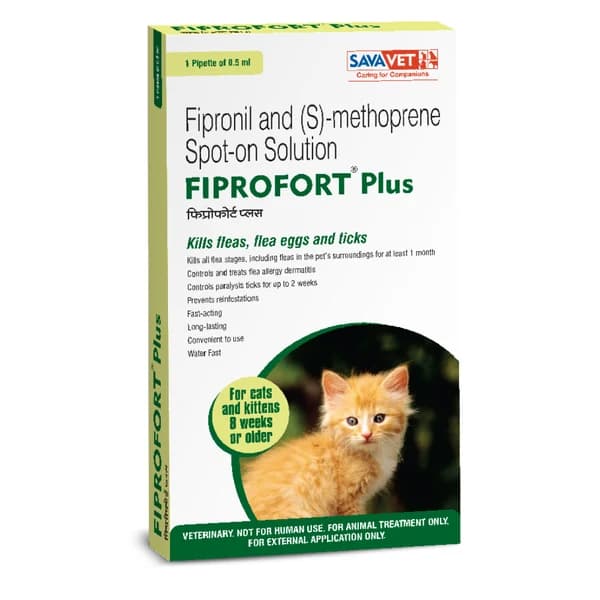 Savavet Fiprofort Plus Dual-Action Spot-On Solution for Cats & Kittens (8+ Weeks) – Fipronil 9.8% w/v + (S)-Methoprene 11.8% w/v (0.5 ml Pipette) – Complete Lifecycle Ectoparasitic Control for Ticks, Fleas, Flea Eggs, Larvae & Chewing Lice