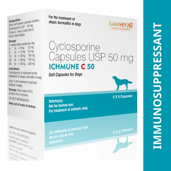 SavaVet Ichmune C 50mg (Cyclosporine) Immunomodulator Capsules/Tablets for Dogs (Strip of 6)