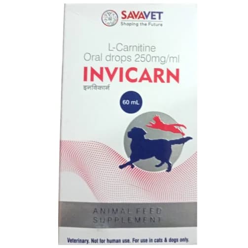 Savavet Invicarn (L-Carnitine Tartrate 250mg/ml) Liquid Oral Drops for Dogs & Cats (30ml with Calibrated Dropper)