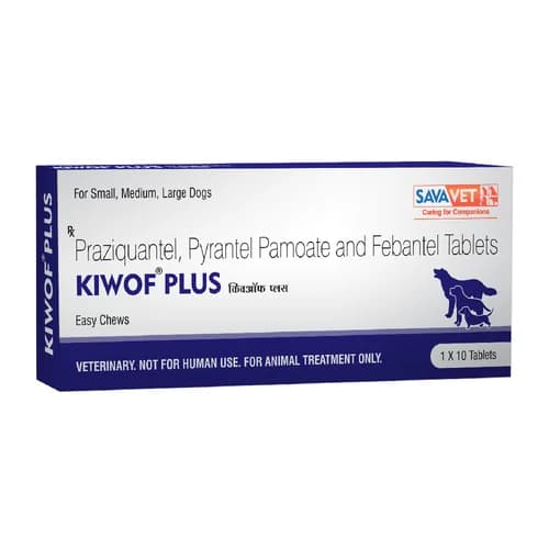 Savavet Kiwof Plus (Praziquantel 50mg + Pyrantel Pamoate 144mg + Febantel 150mg) Broad-Spectrum Chewable Deworming Tablets for Dogs (Pack of 10 Tablets)