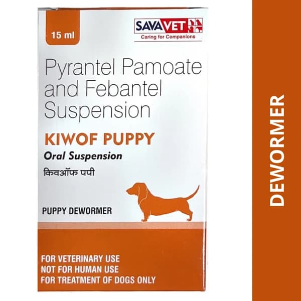 Savavet Kiwof Puppy (Pyrantel Pamoate 14.4mg/ml + Febantel 15mg/ml) Broad-Spectrum Liquid Deworming Suspension for Puppies & Young Dogs (15ml with Calibrated Syringe/Dropper)