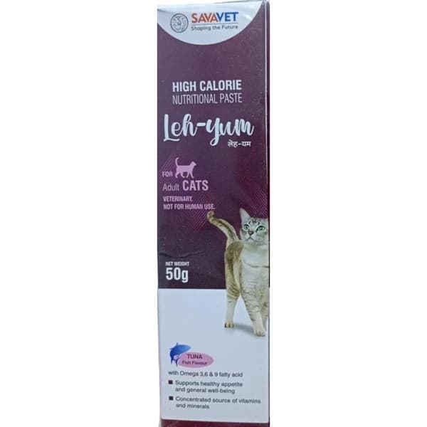 Savavet Leh-Yum High-Calorie Nutritional Energy Paste with Taurine, Omega 3-6-9 & Multivitamins for Cats & Kittens (50g Tube)