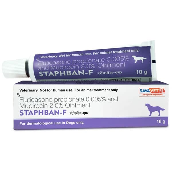 Savavet Staphban-F (Mupirocin 2% + Fluticasone Propionate 0.005%) Antibacterial & Anti-Inflammatory Ointment (10g)