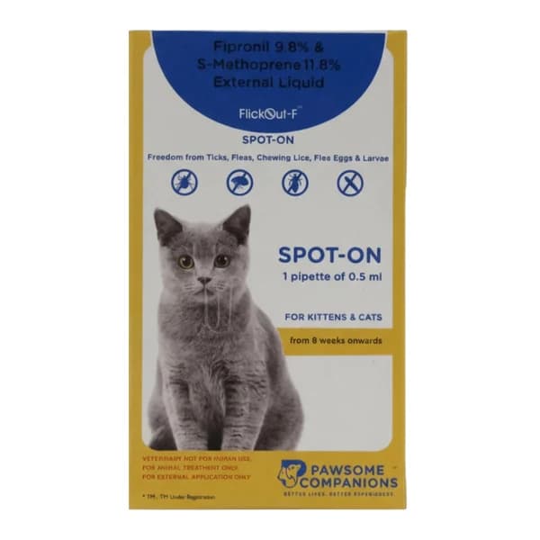 Scientific Remedies FlickOut F Spot On for Cats – Dual-Action Topical Ectoparasiticide with Fipronil & S-Methoprene for Fast Flea, Tick & Lice Eradication and Life-Cycle Breaking (0.5 ml Pipette)