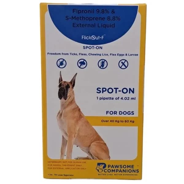Scientific Remedies FlickOut F Spot On for Giant Dogs (40–60 kg) – Dual-Action Topical Ectoparasiticide with Fipronil & S-Methoprene for Rapid Flea, Tick & Lice Control (4.02 ml Pipette)