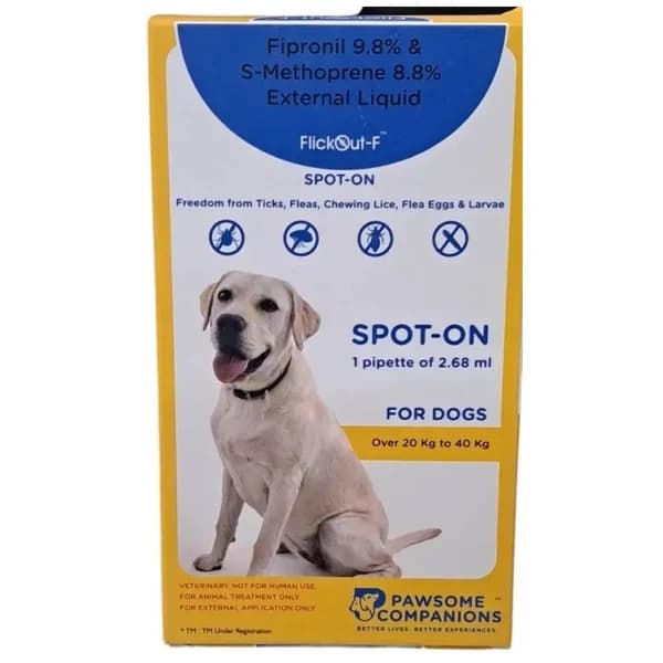 Scientific Remedies FlickOut F Spot On for Large Dogs (20–40 kg) – Dual-Action Topical Ectoparasiticide with Fipronil & S-Methoprene for Rapid Flea, Tick & Lice Eradication (2.68 ml Pipette)