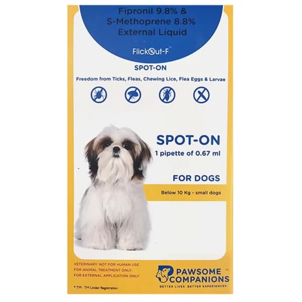 Scientific Remedies FlickOut F Spot On for Small Dogs (Below 10 kg) – Dual-Action Topical Ectoparasiticide with Fipronil & S-Methoprene for Rapid Flea, Tick & Lice Eradication (0.67 ml Pipette)