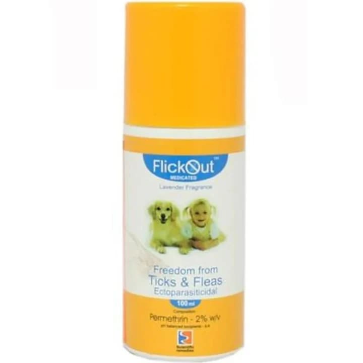 Scientific Remedies FlickOut Medicated Flea & Tick Spray – Ectoparasiticidal Permethrin 2% Spray with Lavender Fragrance for Flea, Tick, Mosquito & Bed Bug Protection (100 ml )