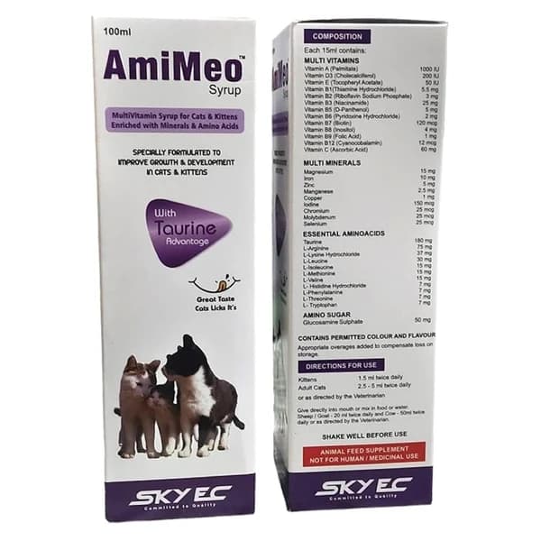 SkyEc AmiMeo Growth, Multivitamin & Amino Acid Syrup for Cats & Kittens (100ml)