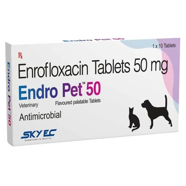 SkyEc Endro Pet 50mg (Enrofloxacin) Broad-Spectrum Antibiotic Tablets for Dogs and Cats