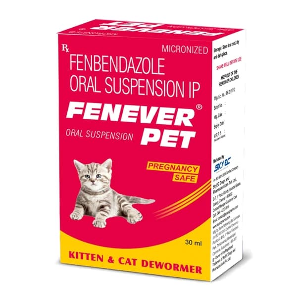 SkyEc Fenever Pet (Fenbendazole 100mg/ml) Oral Dewormer Suspension for Kittens and Cats (30ml)