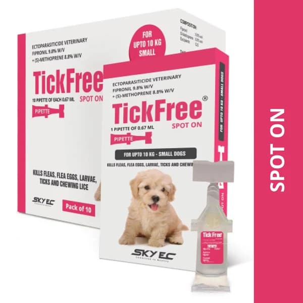 SkyEc Tick Free Spot-On (Fipronil 9.8% + S-Methoprene 8.8%) Monthly Topical Treatment for Dogs