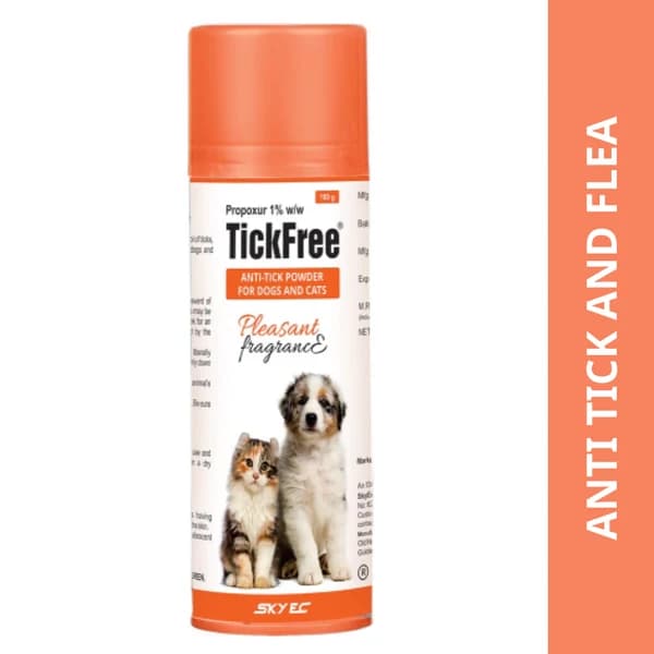 SkyEc Tick Free (Propoxur 1%) Anti-Tick & Flea Control Dusting Powder for Dogs and Cats (100g)