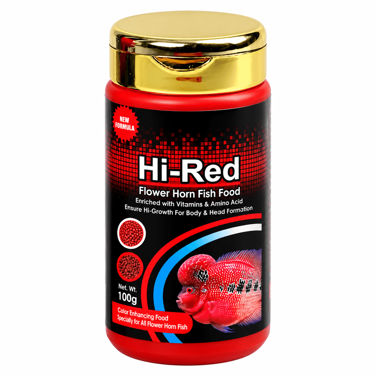 TAIYO Hi Red Flower Horn Fish Food – Floating Pellet Staple Diet with Natural Spirulina, Carotene & Special Amino Acids for Red Color Intensification & Head Hump Development in Flower Horn Cichlids